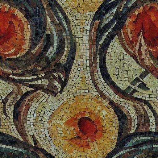 Ein künstlerisches Mosaikwerk bestehend aus vielen warmen und erdigen Tönen.